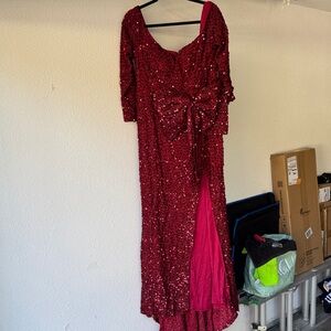 Glamorous Burgundy Sequin Asymmetrical Dress